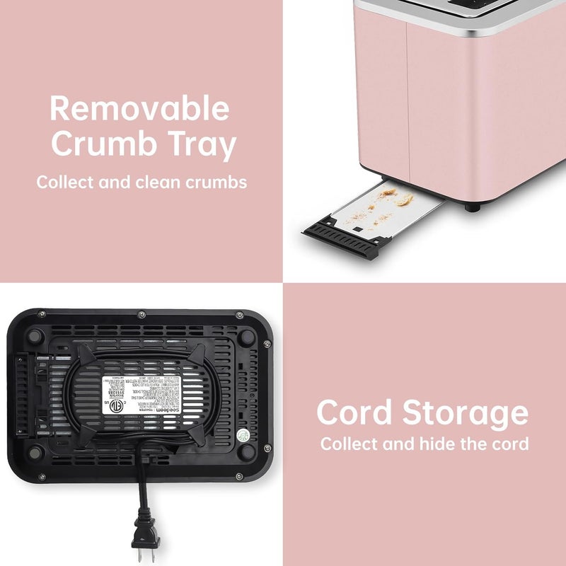 SEEDEEM Toaster 2 Slice, Touch Control Screen, Smart Stainless Toaster, 6 Shade Setting, 6 Bread Selection, Countdown, Removable Crumb Tray, 900W, Peach Pink - Image 5